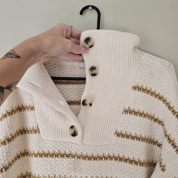 Madewell Stripe Canby Button Mockneck Sweater in Stripe - Picture 5 of 15